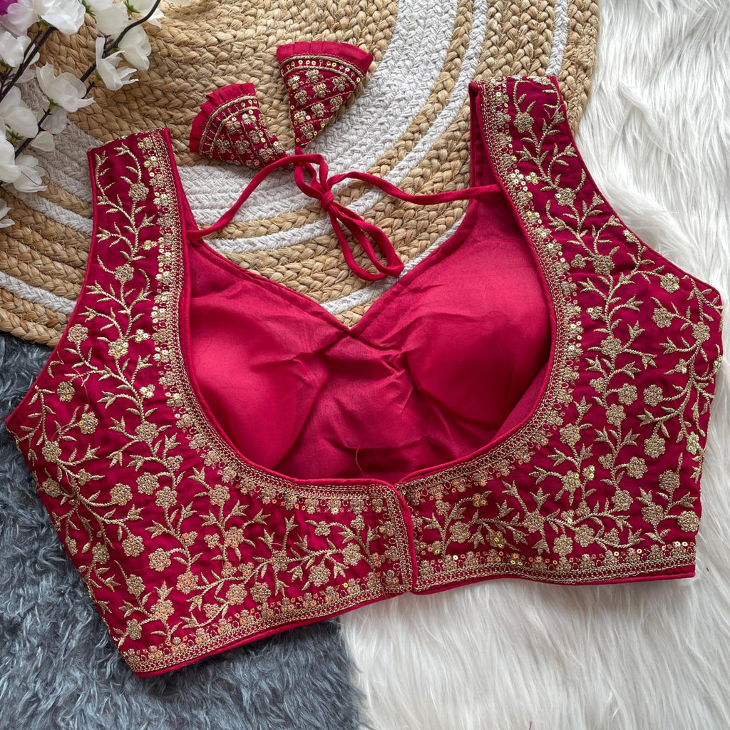 Pink vichitara silk readymade blouse with embroidery & sequence work