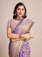 Purple kanjivaram silk saree with zari weaving work