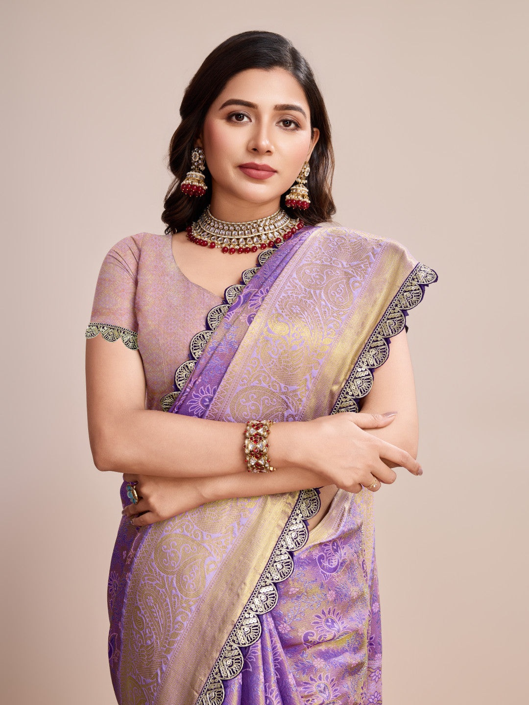 Purple kanjivaram silk saree with zari weaving work