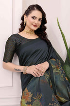 Black kalamkari printed premium tussar silk saree