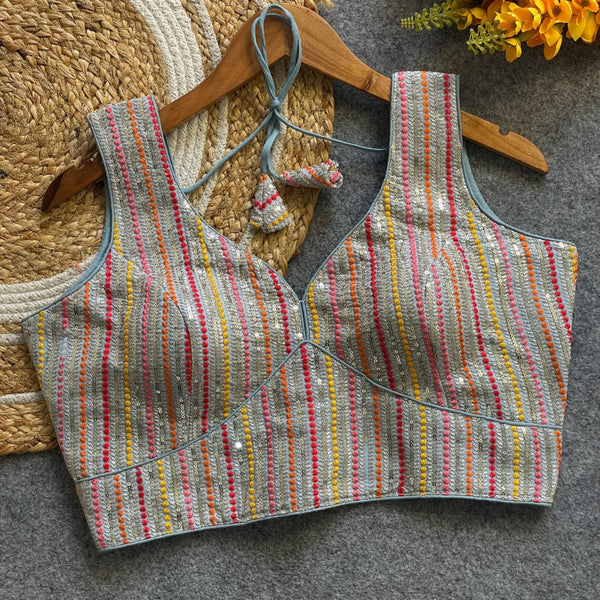 Sea green fox georgette fancy readymade blouse with embroidery work