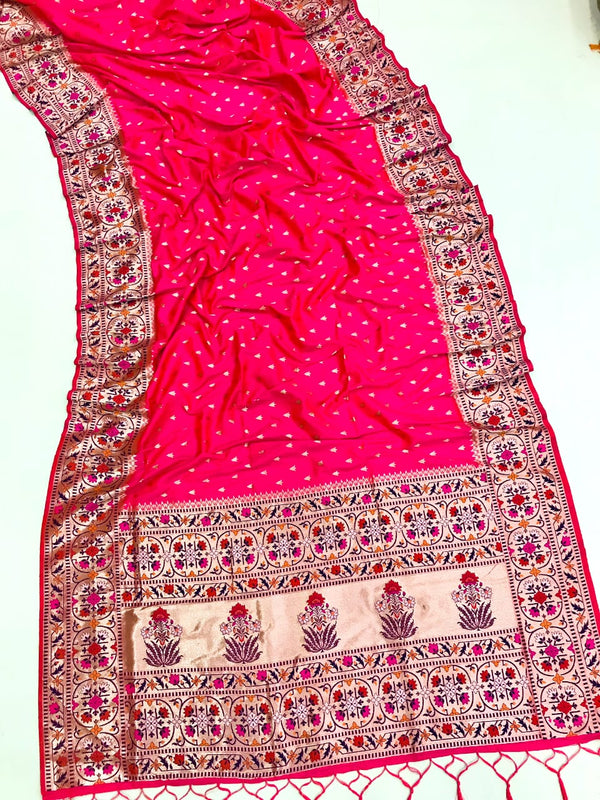 Pink color paithani silk saree with zari weaving work
