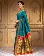 Traditional firoji chand design paithani silk saree with zari weaving work
