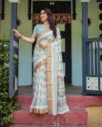Multi summer special digital printed linen cotton saree