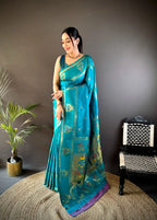 Firoji traditional paithani silk saree with meenakari zari weaving work