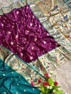 Magenta traditional paithani silk saree with peacock zari weaving work