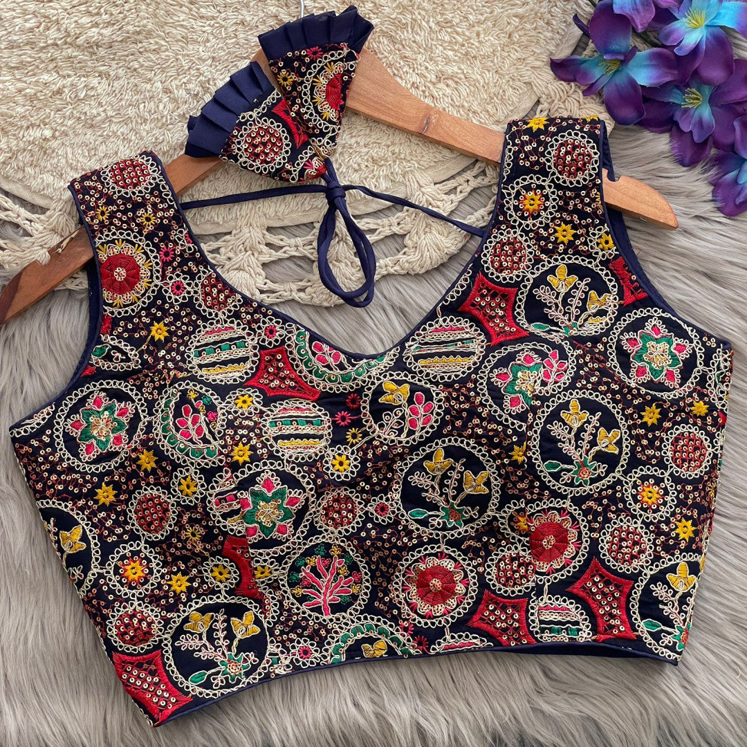 Purple georgette fancy readymade blouse with embroidery and sequence work