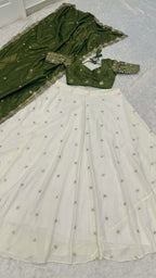 Off white Pure Crepe Silk Lehenga with 5 Meter Flair & Shimmer Silk Blouse