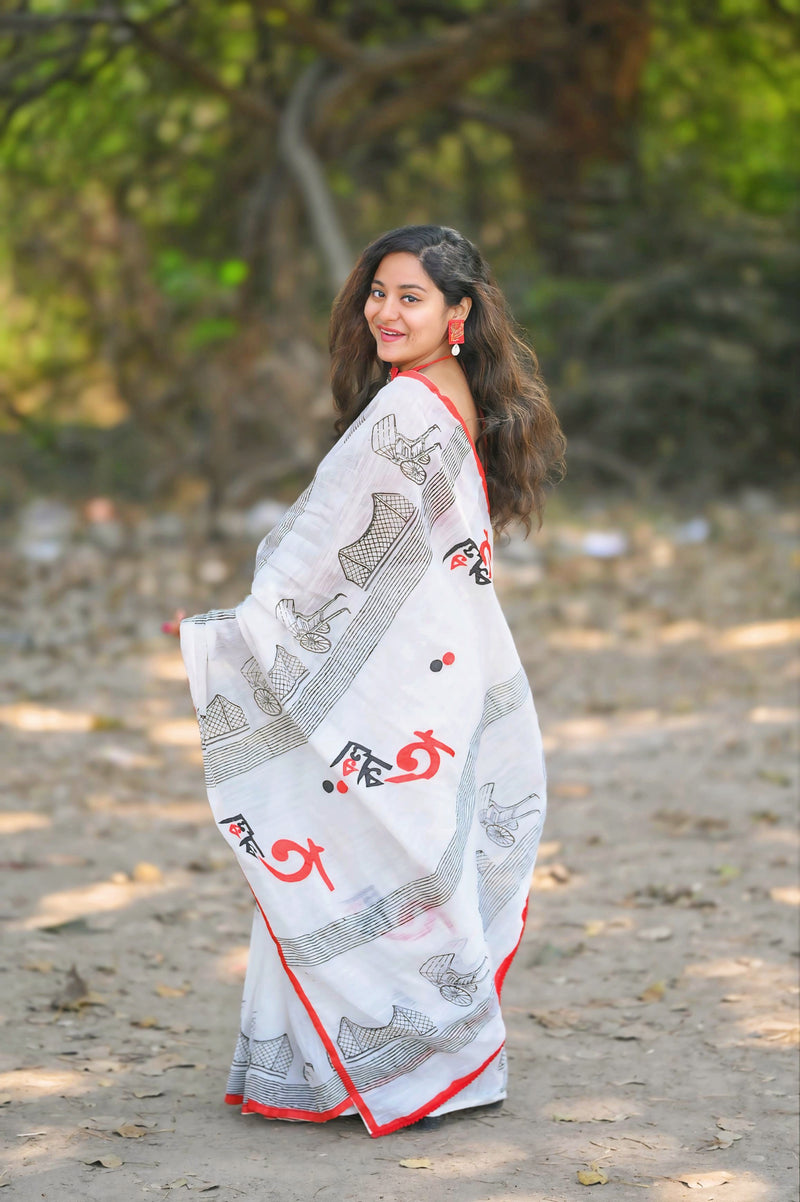 Kolkata Heritage Print Cotton Saree