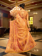 Orange soft organza silk saree with zari weaving work