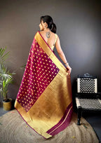 Magenta latest organza silk saree with zari weaving work