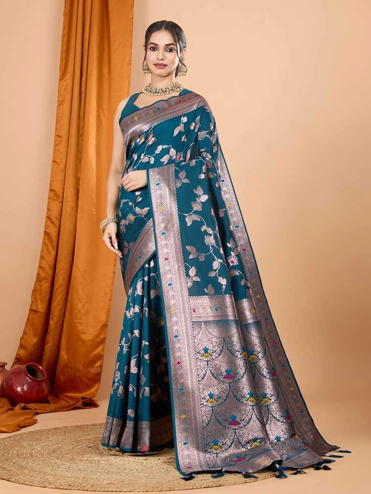 Morpeach premium banarasi silk saree with meenakari zari weaving work