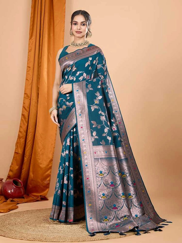 Morpeach premium banarasi silk saree with meenakari zari weaving work