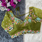 Mahendi green fancy heavy net readymade blouse with embroidery work