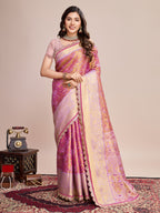 Pink kanjivaram silk saree with zari weaving work