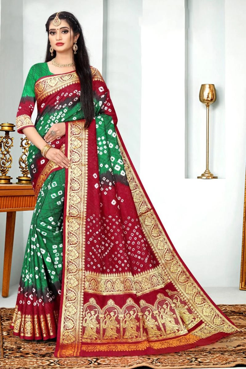 Arshla bandhej silk saree with zari weaving work