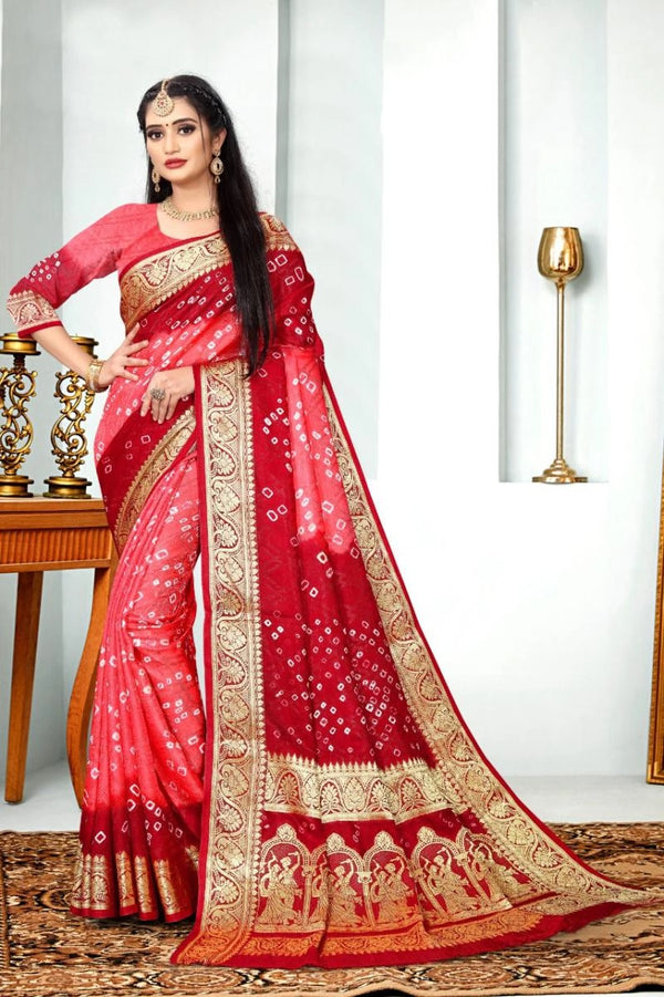 Arshla bandhej silk saree with zari weaving work