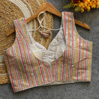 Off white fox georgette fancy readymade blouse with embroidery work