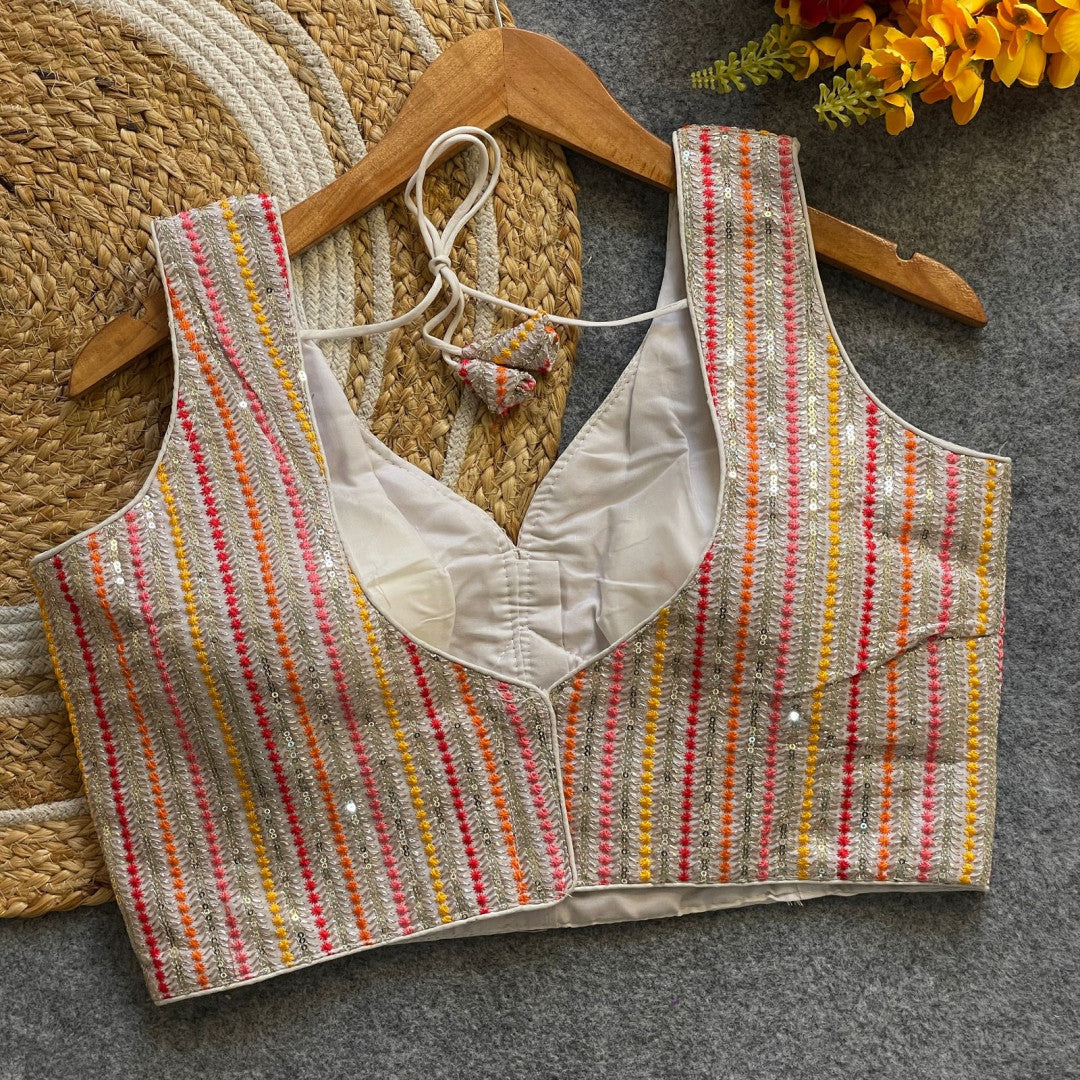 Off white fox georgette fancy readymade blouse with embroidery work