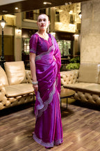 Magenta fancy shimmer chiffon saree with embroidery work