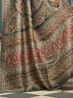 Light pista green exclusive pure pashmina silk saree with woven design
