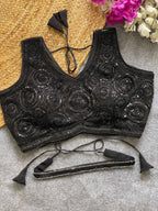 Black georgette fancy readymade blouse with handwork with Belt