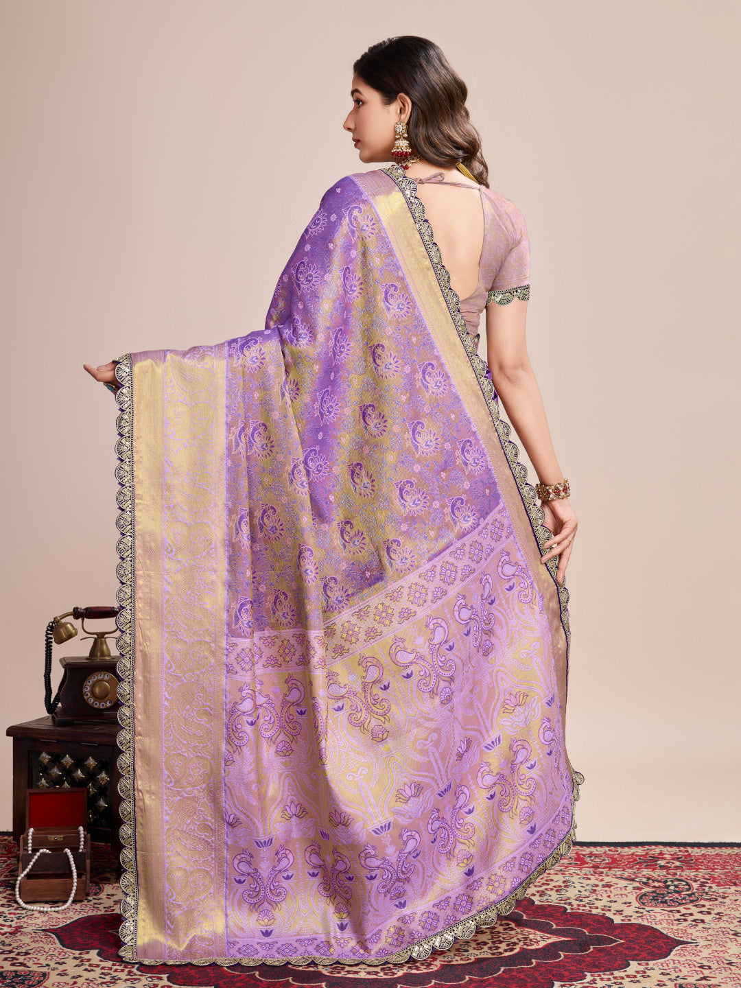 Purple kanjivaram silk saree with zari weaving work