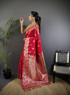 Pink premium banarasi silk saree with meenakari zari weaving work