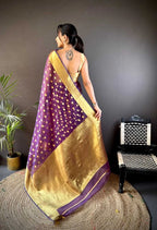 Purple latest organza silk saree with zari weaving work