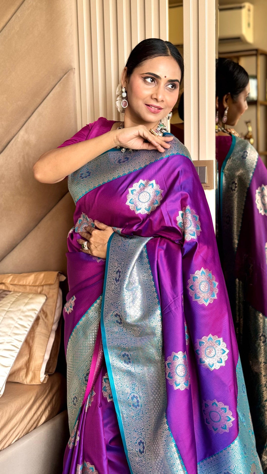 Purple luxurious banarasi silk saree with zari weaving work