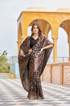 Black color kanjivaram silk saree with zari weaving work