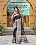 Black color bandhej silk saree with zari weaving work
