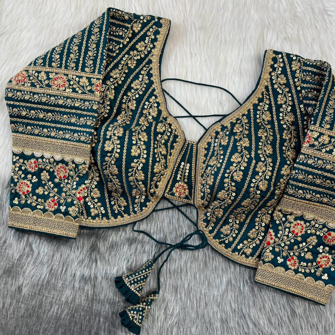 Morpeach zari weaving embroidery & sequence work designer readymade blouse