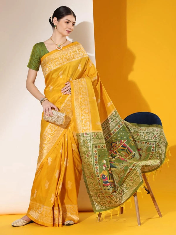 Asanaa soft raw silk saree with woven design