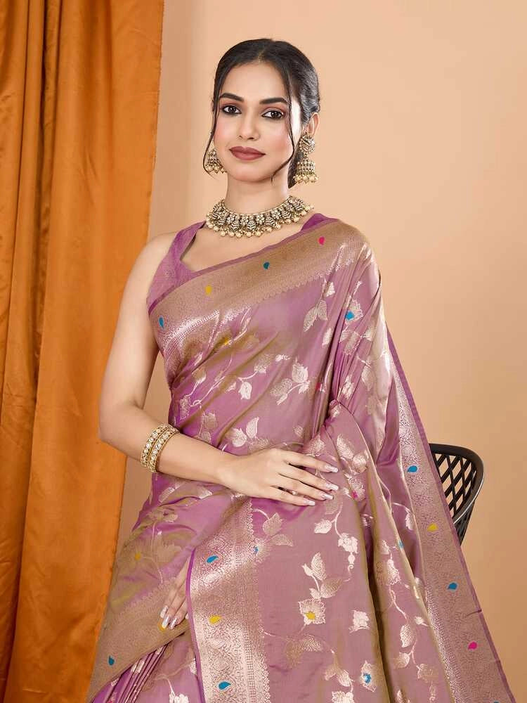 Brown premium banarasi silk saree with meenakari zari weaving work