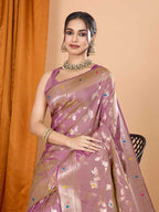 Brown premium banarasi silk saree with meenakari zari weaving work