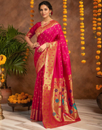 Traditional pink paithani silk saree with zari weaving work