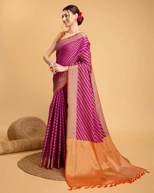Purple color kanchipuram silk saree with zari woven work
