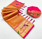 Orange soft tissue paithani silk saree with zari weaving work