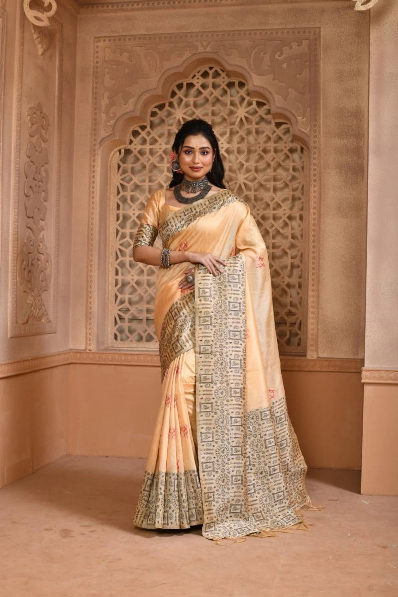 Kalavatia handloom raw silk saree with woven design