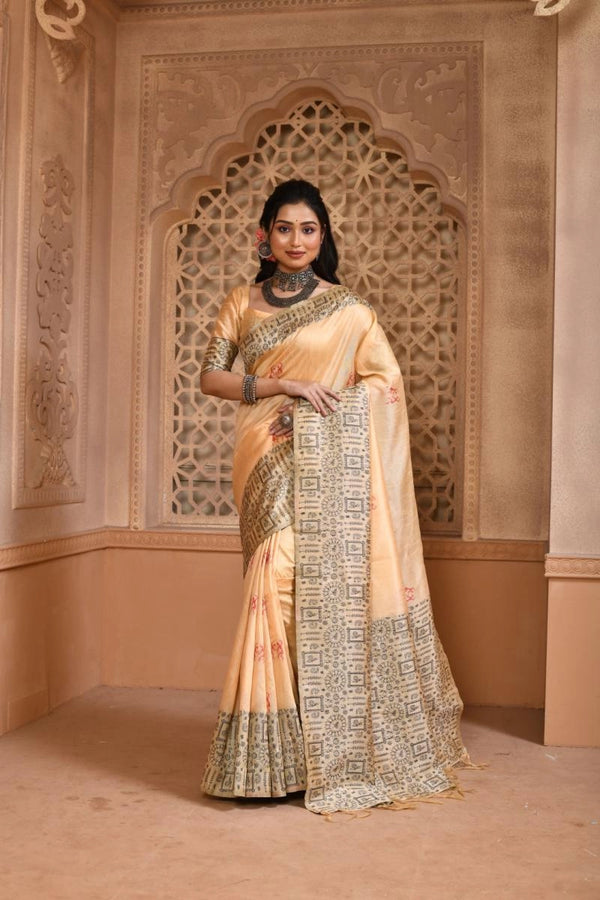 Kalavatia handloom raw silk saree with woven design