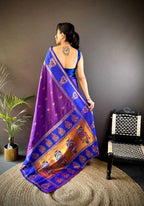 Purple traditional paithani silk saree with meenakari zari weaving work