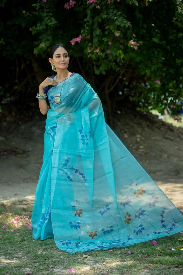 Kushbu  organza silk saree with digital printed work