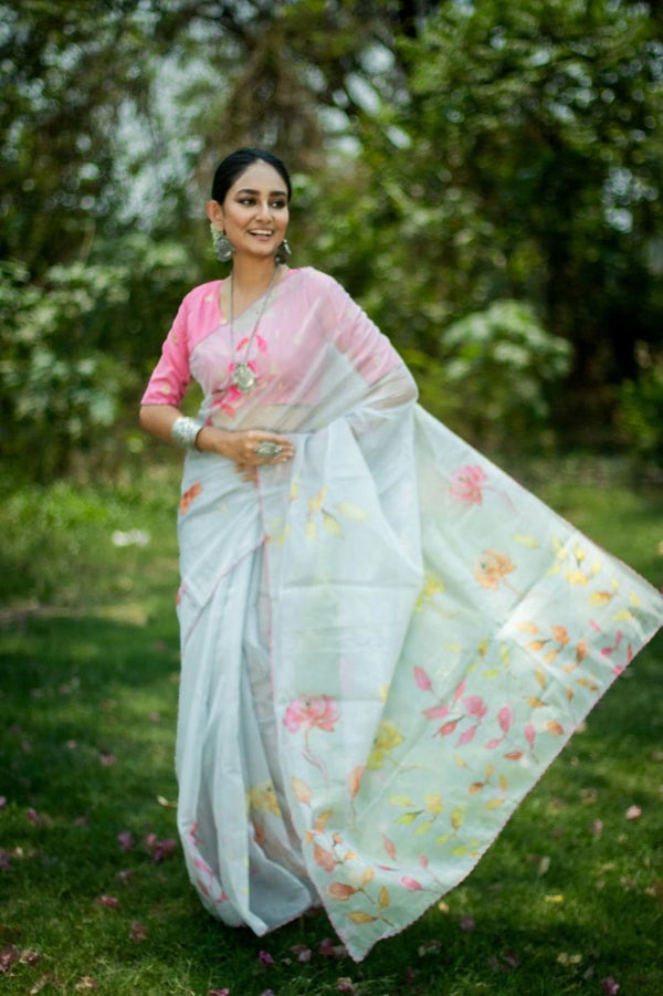 Kushbu  organza silk saree with digital printed work