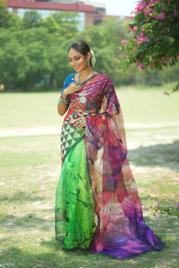 Kushbu  organza silk saree with digital printed work