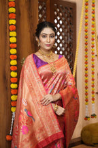 Red color paithani silk saree with zari weaving work