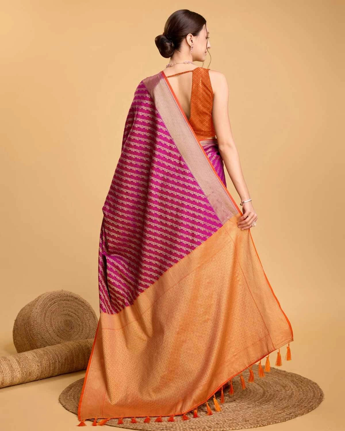 Purple color kanchipuram silk saree with zari woven work
