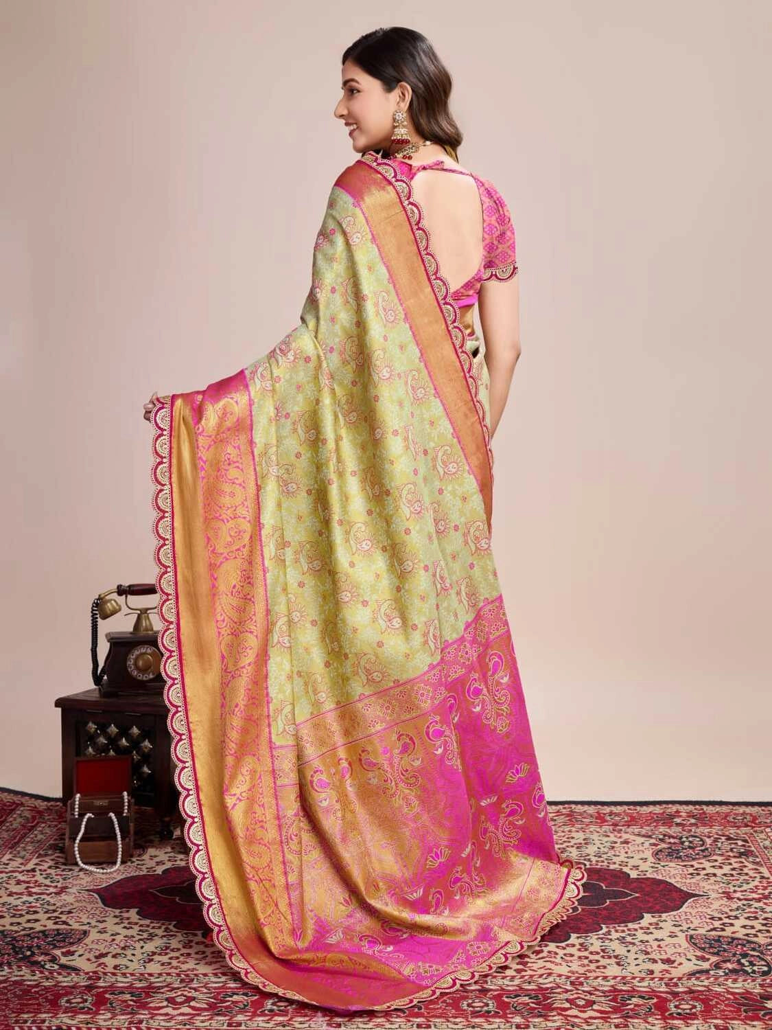 Pista green kanjivaram silk saree with zari weaving work