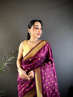 Magenta traditional paithani silk saree with zari weaving work