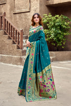 Traditional firoji paithani silk saree with zari weaving work